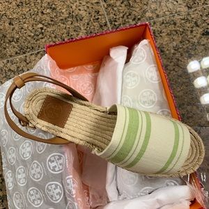 Tory Burch Green and Cream Espadrilles